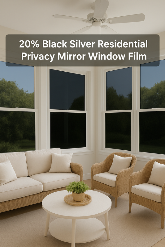 20% Black Silver Residential Commercial Privacy One Way Mirror Window Tinting Film 60" X 100'