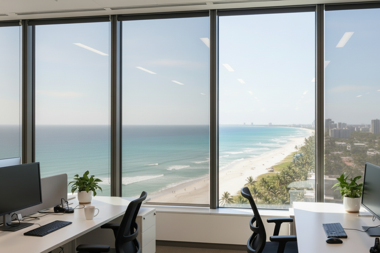 make all windows the same color window film with a beach secene